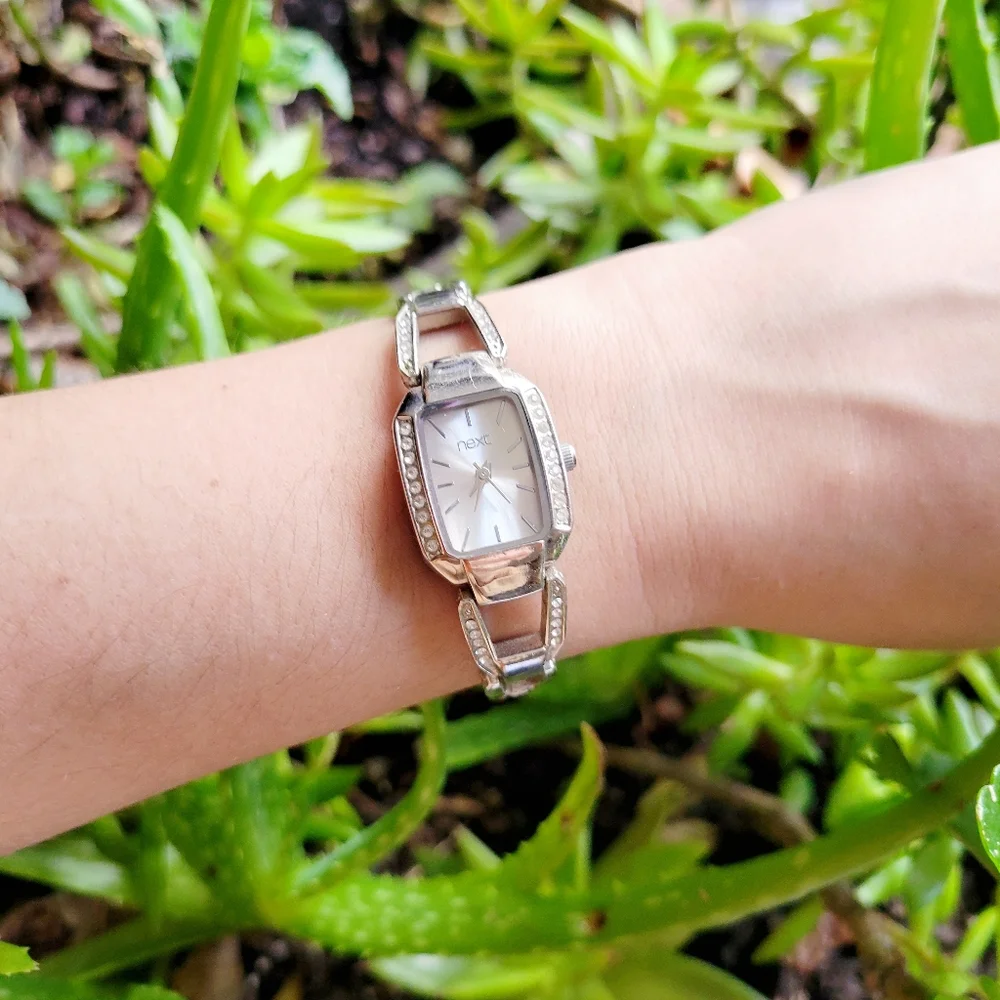 Classic Next Rhinestone Silver Tonneau Barrel Watch